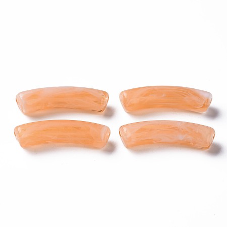 Honeyhandy Two Tone Acrylic Beads, Imitation Gemstone, Curved Tube, Light Salmon, 31x9.5x7.5mm, Hole: 1.8mm