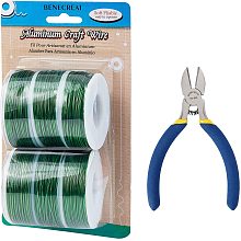 BENECREAT 6 Rolls 18 Gauge Aluminum Craft Wire with Side Cutting Plier, 450 Feet Jewelry Beading Wire Bendable Metal Wire for Jewelry Making Craft, Green