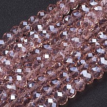 Honeyhandy Glass Beads Strands, Pearl Luster Plated, Crystal Suncatcher, Faceted Rondelle, Dark Salmon, 10x7mm, Hole: 1mm, about 70~72pcs/strand, 18 inch