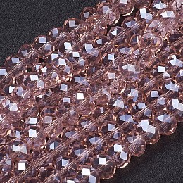 Honeyhandy Glass Beads Strands, Pearl Luster Plated, Crystal Suncatcher, Faceted Rondelle, Dark Salmon, 10x7mm, Hole: 1mm, about 70~72pcs/strand, 18 inch