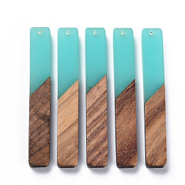 Honeyhandy Resin & Walnut Wood Big Pendants, Two Tone, Rectangle, Turquoise, 51.5x7.5x3mm, Hole: 1.8mm