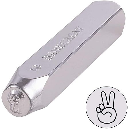 BENECREAT 65x10x10mm Metal Design Stamps(Victory) Electroplated Hard Carbon Steel Punch Stamping Tool for Jewelry Leather Wood Crafting