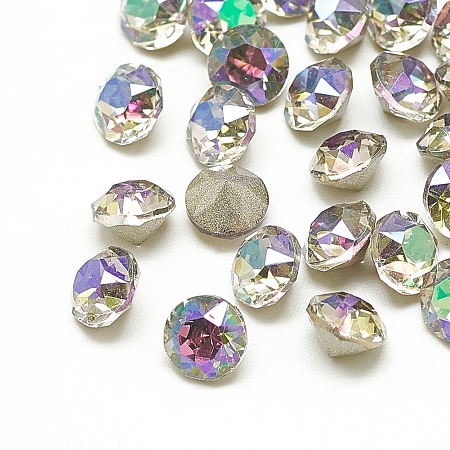 Honeyhandy Pointed Back Glass Rhinestone Cabochons, Back Plated, Faceted, Diamond, Ghost Light, 5x4mm