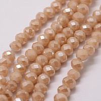 Honeyhandy Electroplate Glass Bead Strands, Rondelle, Faceted, Pearl Luster Plated, PeachPuff, 4x3mm, Hole: 1mm, about 130~135pcs/strand, (15.3~15.7 inch)39~40cm