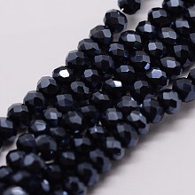 Honeyhandy Electroplate Glass Bead Strands, Rondelle, Faceted, Pearl Luster Plated, Black, 3x2mm, Hole: 1mm, about 120~125pcs/strand, 12.4 inch