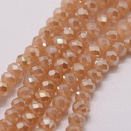 Honeyhandy Electroplate Glass Bead Strands, Rondelle, Faceted, Pearl Luster Plated, Navajo White, 3x2mm, Hole: 1mm, about 120~125pcs/strand, 12.4 inch