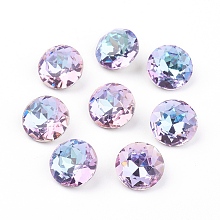 Honeyhandy Pointed Back & Back Plated Glass Rhinestone Cabochons, Grade A, Faceted, Flat Round, Vitrail Light, 8x4.5mm