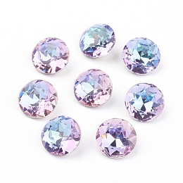 Pointed Back & Back Plated Glass Rhinestone Cabochons, Grade A, Faceted, Flat Round, Vitrail Light, 8x4.5mm