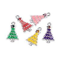 NBEADS 100 Pcs Random Mixed Color Christmas Tree Alloy Enamel Pendants Rhinestones Necklace Jewelry Making