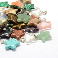 Honeyhandy Star Natural & Synthetic Mixed Stone Pendants, with Platinum Tone Brass Findings, 22~23x20~24x5~7mm, Hole: 2x7mm