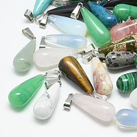 Honeyhandy Natural & Synthetic Mixed Stone Pendants, with Stainless Steel Snap On Bails, teardrop, 28~30x10~12mm, Hole: 6x4mm