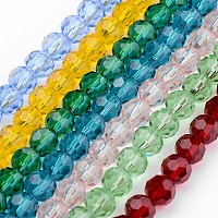 Honeyhandy Transparent Glass Bead Strands, Imitate Austrian Crystal, Faceted, Round, Mixed Color, 4mm, Hole: 1mm, about 96~100pcs/strand, 14~14.5 inch