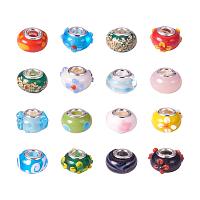ARRICRAFT 100PCS 14x9mm Mixed Styles Handmade Lampwork European Style Beads with Plating Silver Double Core, Mixed Color