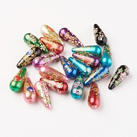 NBEADS Mixed Printed Resin Beads, Drop with Flower, Mixed Color, 32x13mm, Hole: 1mm