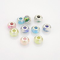 Honeyhandy Large Hole Rondelle Resin European Beads, with Silver Color Plated Brass Cores, Mixed Color, 14x9mm, Hole: 5mm
