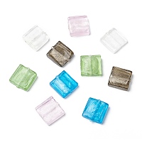 Handmade Silver Foil Lampwork Beads, Square, Mixed Color, 20x20x6mm