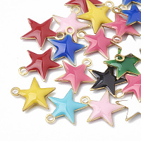 Honeyhandy Brass Charms, with Enamel Sequins, Raw(Unplated), Star, Mixed Color, 10.5x10x1.5mm, Hole: 1mm