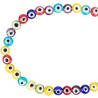 NBEADS 1 Strand (About 71pcs) Mixed Color 6mm Flat Round Handmade Evil Eye Lampwork Beads Charms Spacer Beads fit Bracelets Necklace Jewelry Making