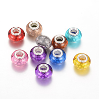 Arricraft Large Hole Rondelle Resin European Beads, with Silver Tone Brass Cores, Mixed Color, 14x9mm, Hole: 5mm