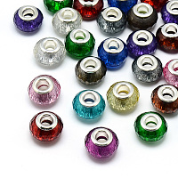 Arricraft Resin Rhinestone European Beads, Large Hole Beads, with Platinum Tone Brass Double Cores, AB Color, Rondelle, Berry Beads, Mixed Color, 14x10mm, Hole: 5mm