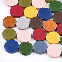 Honeyhandy Painted Natural Wood Beads, Flat Round, Mixed Color, 30x5~5.5mm, Hole: 2mm