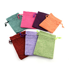 Burlap Packing Pouches Drawstring Bags, Mixed Color, 9x7cm