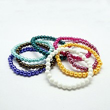 Honeyhandy Stretchy Glass Pearl Bracelets, with Elastic Cord, Mixed Color, 6x55mm