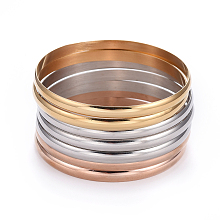 Honeyhandy Fashion Tri-color 304 Stainless Steel Buddhist Bangle Sets, Multi-color, 2-1/2 inch(6.5cm), 7pcs/set