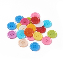 Honeyhandy Acrylic Sewing Buttons, Plastic Shirt Buttons for Costume Design, 4-Hole, Dyed, Flat Round, Mixed Color, 20x2.5mm, Hole: 1mm