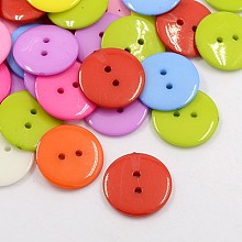 Honeyhandy Acrylic Sewing Buttons, Plastic Buttons for Costume Design, 2-Hole, Dyed, Flat Round, Mixed Color, 17x2mm, Hole: 1mm