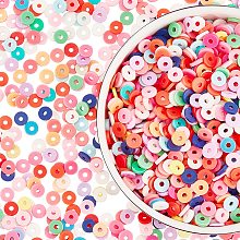 Pandahall Elite 3000pcs Polymer Clay Beads 5mm Heishi Vinyl Beads Flat Disc Clay Beads Vinyl Chip Loose Beads for Boho Hawaiian Y2K Jewelry Making Friendship Bracelet Earring Necklace Choker, Rainbow