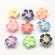 Honeyhandy Handmade Polymer Clay 3D Flower Plumeria Beads, Mixed Color, 30x11mm, Hole: 2mm