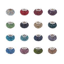 NBEADS 50pcs Mixed Color Pave Crystal Resin Beads, Rhinestone Large Hole European Charms Beads fit Bracelet Jewelry Making