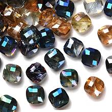 Honeyhandy Electroplate Glass Beads Strands, Half Plated, Faceted, Square, Mixed Color, 15x15x8mm, Hole: 1mm