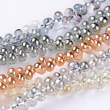 Honeyhandy Teardrop Electroplate Glass Beads Strands, Top Drilled Beads, Mixed Color, 3x3mm, Hole: 0.5mm, about 291pcs/strand, 17.7 inch