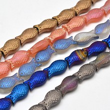 Honeyhandy Frosted Electroplate Glass Fish Beads Strands, Mixed Color, 15x8x5mm, Hole: 1mm, about 30pcs/strand, 16 inch