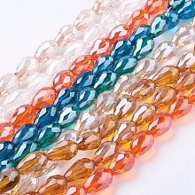 Honeyhandy Electroplate Glass Beads Strands, Pearl Luster Plated, Faceted, teardrop, Mixed Color, 15x10mm, Hole: 1.5mm, about 50pcs/strand, 31 inch