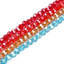 Honeyhandy Electroplate Glass Bead Strands, Pearl Luster Plated, Faceted, Round, Mixed Color, 4mm