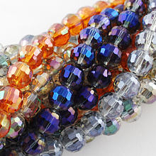 Honeyhandy Electroplate Glass Bead Strands, Faceted, Round, Mixed Color, 12mm, Hole: 2mm, about 50pcs/strand, 22.4 inch