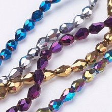 Honeyhandy Electroplate Glass Bead Strands, Faceted, teardrop, Mixed Color, 7x6mm, Hole: 1mm, about: 66~68pcs/strand, 19.3 inch