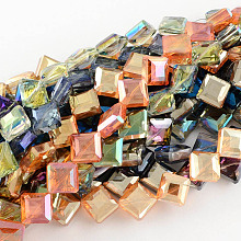 Honeyhandy Transparent Electroplate Faceted Glass Beads Strands, Square, Mixed Color, 17x17x7.5mm, Hole: 2mm, about 40pcs/strand, 25.1 inch