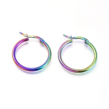 Honeyhandy 201 Stainless Steel Hoop Earrings, with 304 Stainless Steel Pin, Hypoallergenic Earrings, Ring Shape, Rainbow Color, 25x2mm, 12 Gauge, Pin: 0.7x1mm