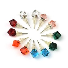 Honeyhandy Shiny Glass Rhinestone Stud Earrings, with Platinum Brass Ear Stud Components, Mixed Color, 9x7mm, Pin: 0.7mm