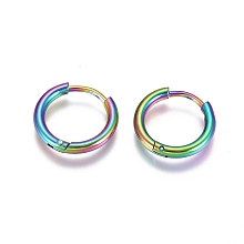 Honeyhandy 304 Stainless Steel Huggie Hoop Earrings, with 316 Surgical Stainless Steel Pin, Ion Plating(IP), Ring, Rainbow Color, 14x2mm, 12 Gauge, Pin: 0.9mm