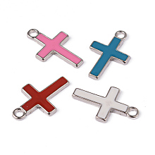 Honeyhandy Alloy Enamel Pendants, Lead Free and Cadmium Free, Cross, Platinum Color, Mixed Color, 26x16x2mm, Hole: 3mm