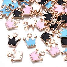 Honeyhandy Alloy Charms, with Enamel, Crown, Light Gold, Mixed Color, 11.5x10.5x2mm, Hole: 1.5mm