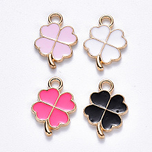 Honeyhandy Alloy Enamel Pendants, Clover, Light Gold, Mixed Color, 18x12x2mm, Hole: 2mm