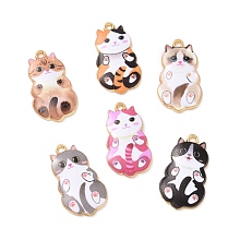 Honeyhandy Alloy Enamel Pendants, Light Gold, Cat, Mixed Color, 25x14x2.3mm, Hole: 1.6mm