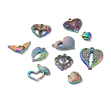 Rainbow Color Alloy Pendants, Mixed Shapes, Multi-color, 13~30x11~25x2~5mm, Hole: 1.5~2.5mm