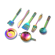 Rainbow Color Alloy Pendants, Mixed Shapes, Multi-color, 34~67x9~35x2~5mm, Hole: 2~3mm